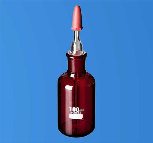 Dropping Bottles, Narrow mouth (Amber Colored), Borosilicate Interchangeable & Rubber stopper