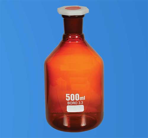 Reagent Bottles, Narrow Mouth Clear, Borosilicate With PP Stopper