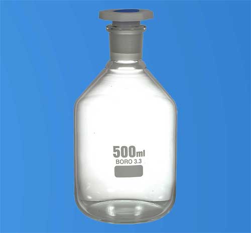 Reagent Bottles, Narrow mouth Amber Colored, Borosilicate With Glass Stopper