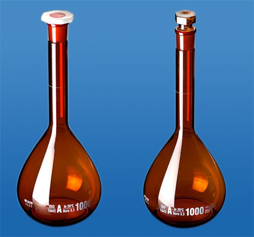Volumetric Flask, (Amber Glass) PP Stopper & Glass Stopper